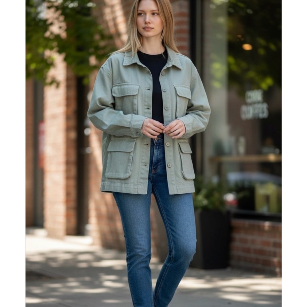NWT Zara Utility Jacket Women's Size XS Green Patch Pocket Safari Shacket